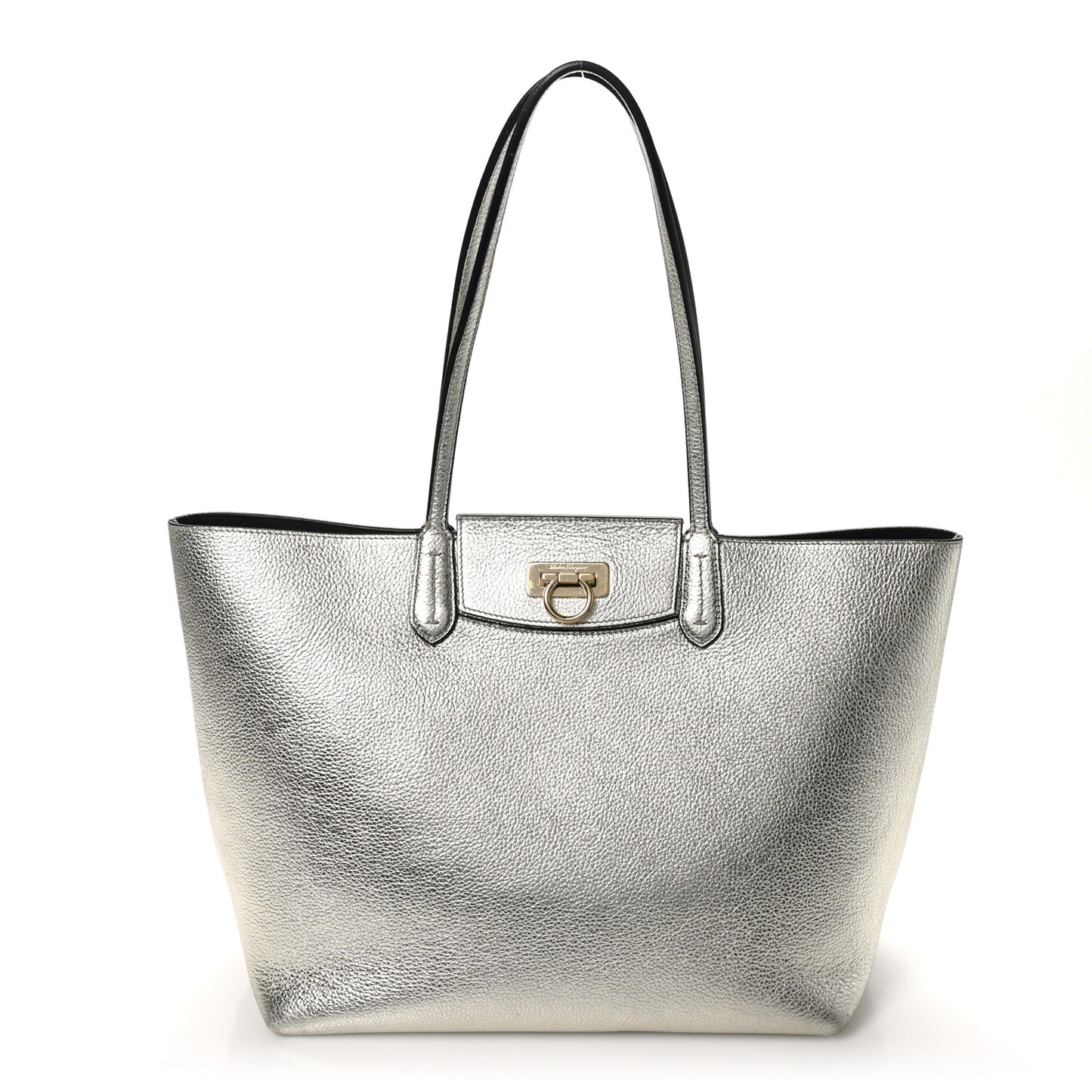 Metallic Grained Calfskin Travel Tote Silver
