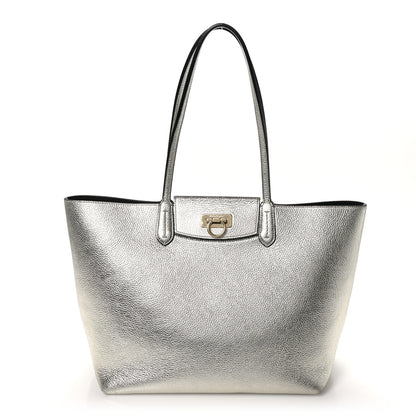 Salvatore Ferragamo Metallic Grained Calfskin Travel Tote Silver 1 of 11