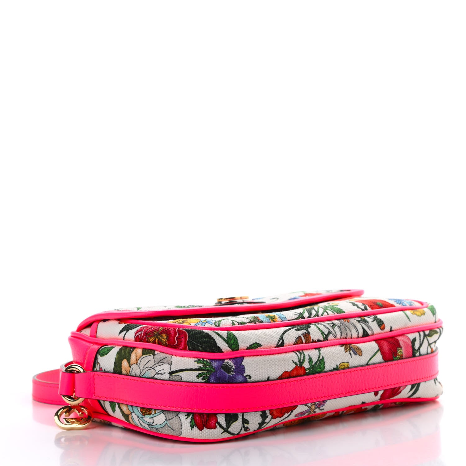 Gucci Canvas Flora Floral Shoulder Bag White Fuchsia Fluo 4 of 10