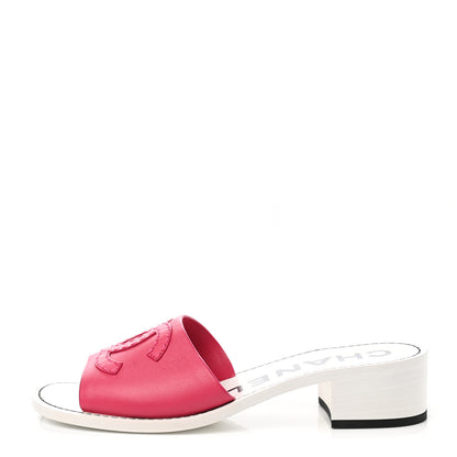 Chanel Calfskin CC Mules 39 Dark Pink White 1 of 10