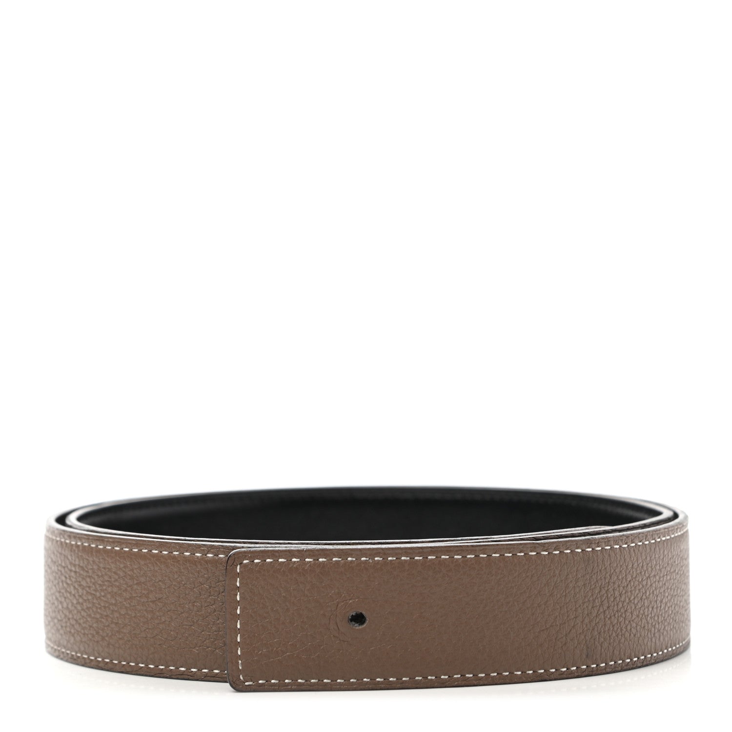 Hermes Box Togo 32mm Belt Strap 95 Black Etoupe 1 of 11