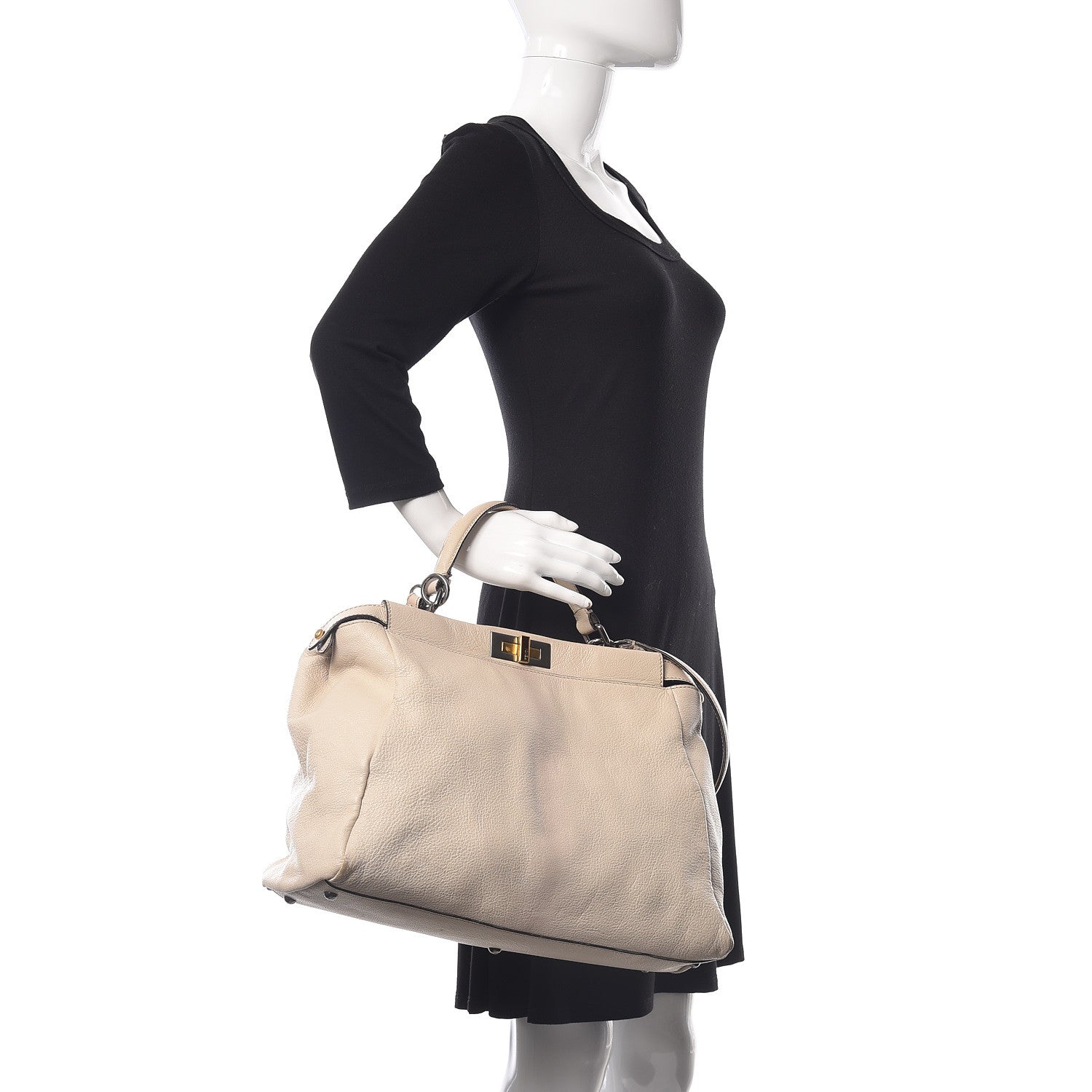 Fendi Goatskin Elaphe Large Peekaboo Iconic Satchel Latte Natural 2 of 21