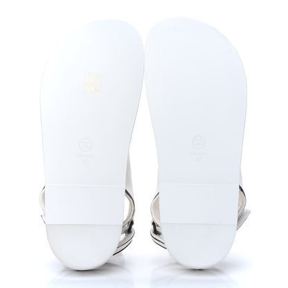 Chanel Printed Calfskin Velcro Dad Sandals 40 White Black 5 of 8