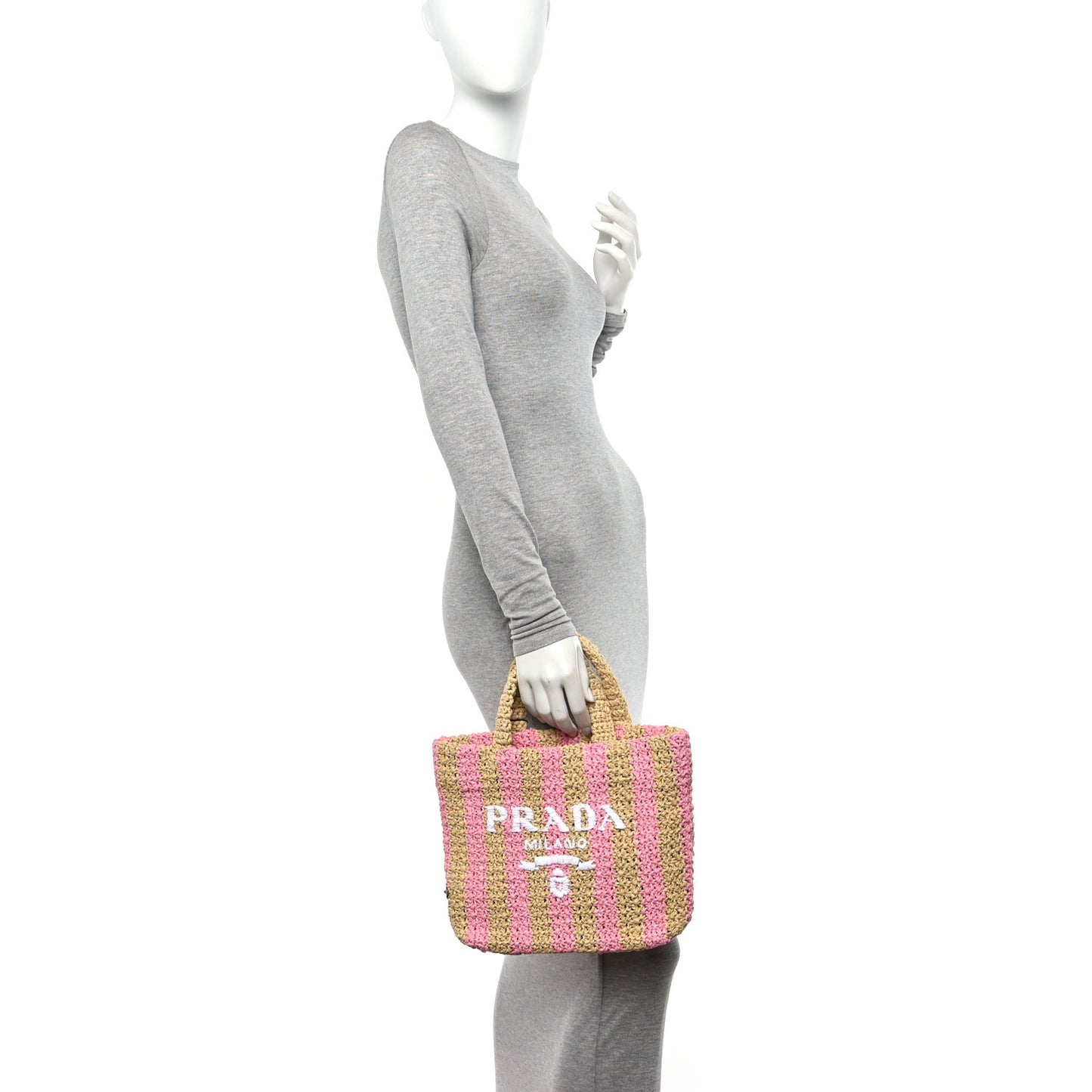 Yarn Raffia Effect Crochet Striped Small Logo Tote Naturale Petalo