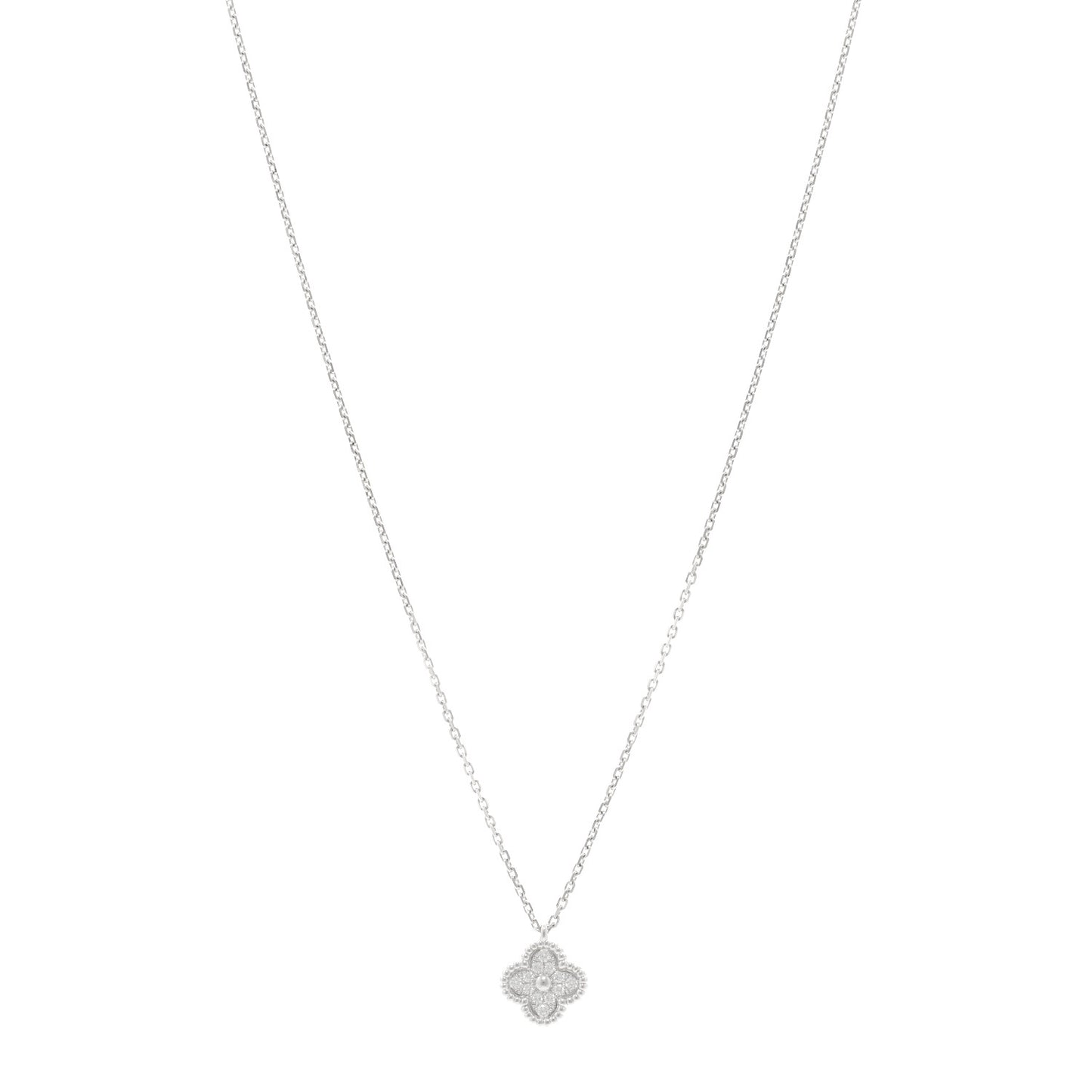 18K White Gold Diamond Sweet Alhambra Pendant Necklace
