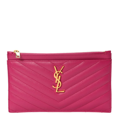 Saint Laurent Grain De Poudre Chevron Monogram Bill Pouch Fuxia Couture 1 of 7