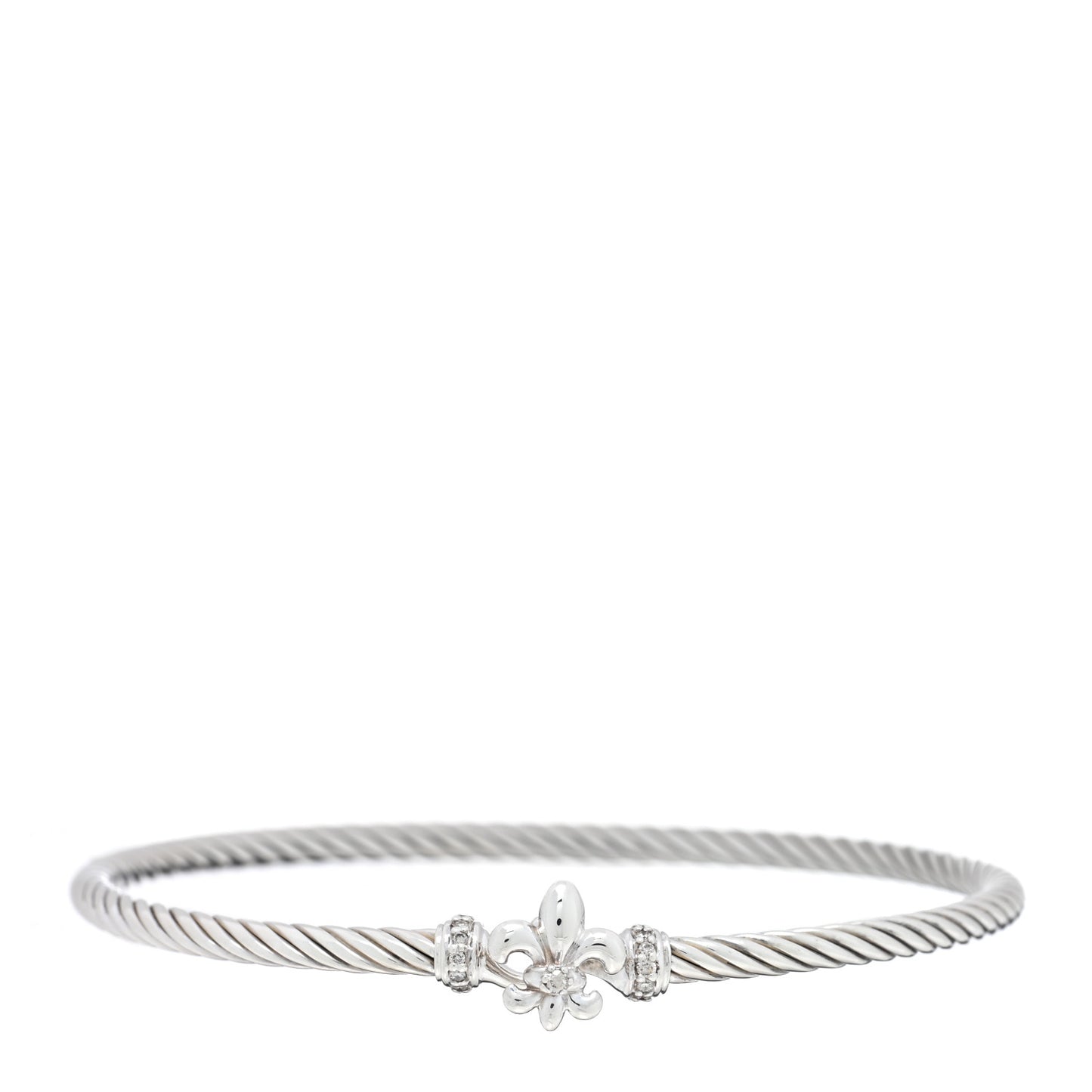 Sterling Silver Diamond 3mm Cable Collectibles Fleur De Lis Bracelet