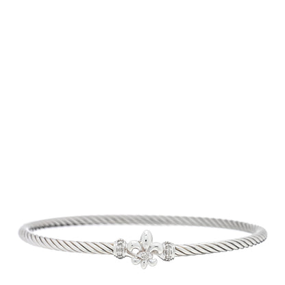 David Yurman Sterling Silver Diamond 3mm Cable Collectibles Fleur De Lis Bracelet 1 of 3