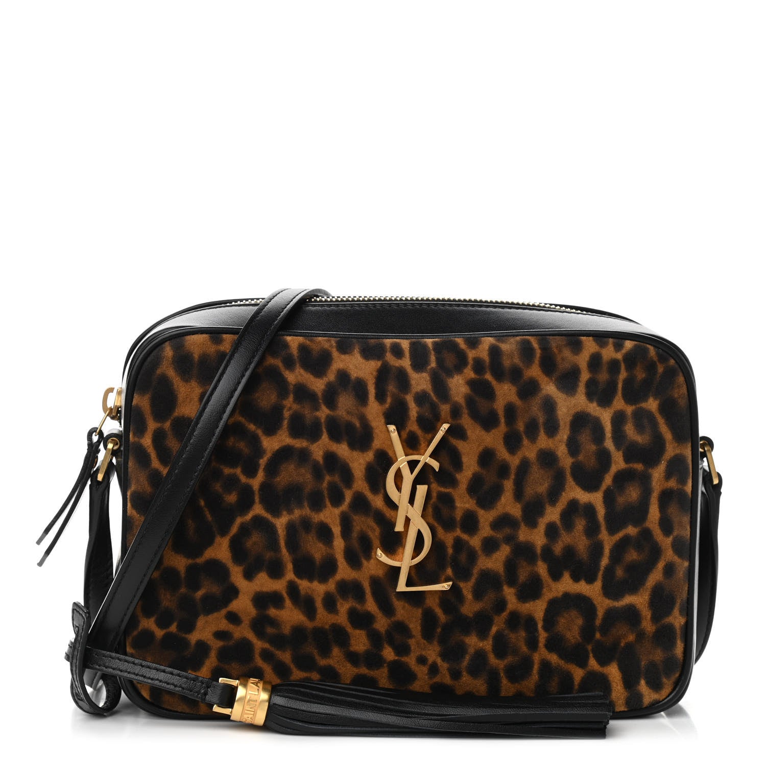 Saint Laurent Calfskin Leopard Print Monogram Lou Camera Bag Black 1 of 15