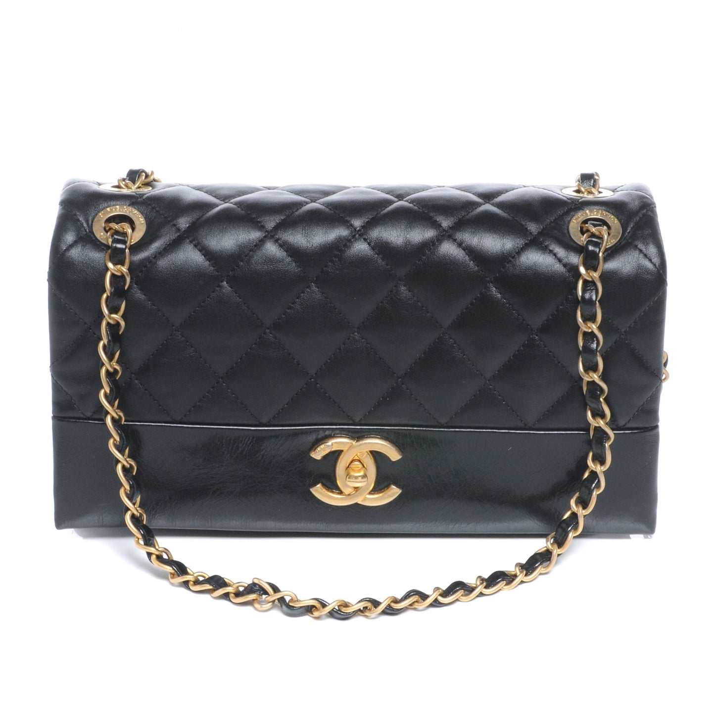Calfskin Soft Elegance Flap Bag Black