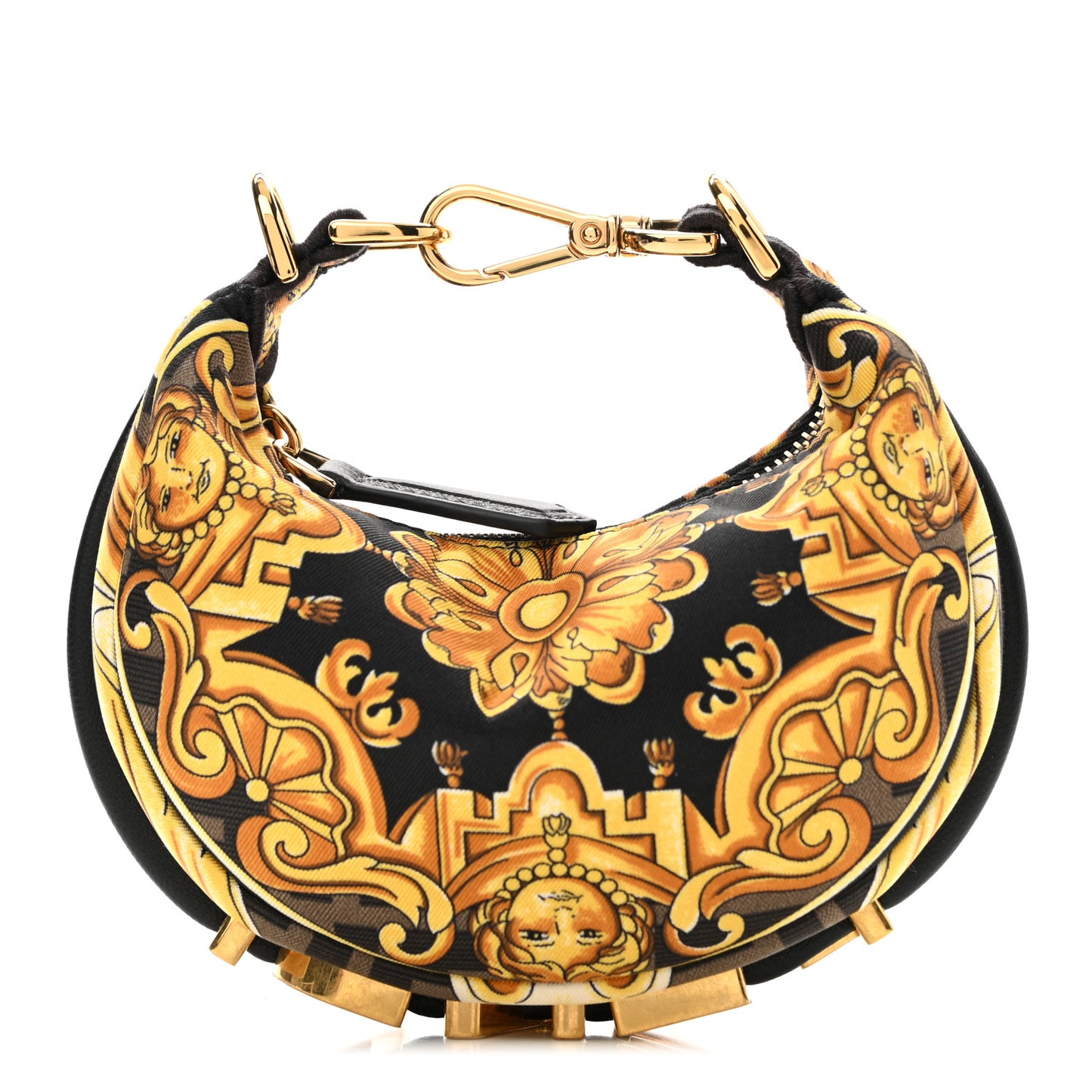 X VERSACE Silk Fendace Baroque Nano Fendigraphy Hobo Charm Black Gold