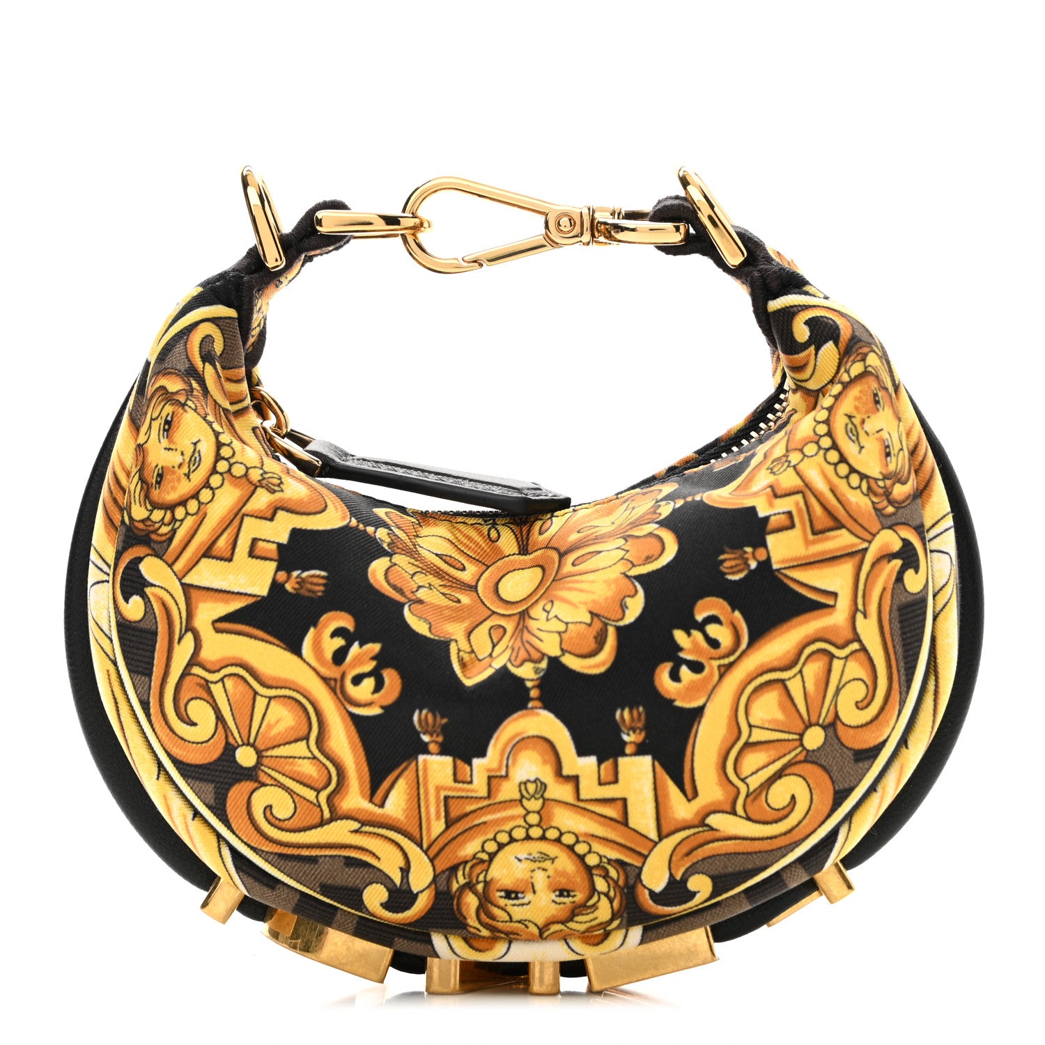 Fendi X VERSACE Silk Fendace Baroque Nano Fendigraphy Hobo Charm Black Gold 1 of 12