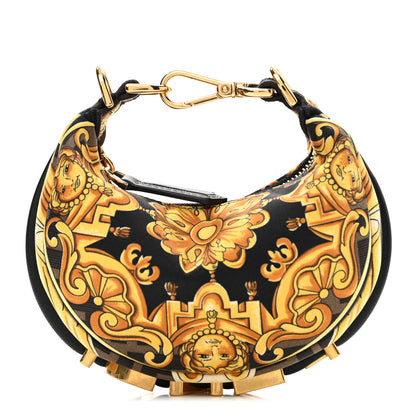 Fendi X VERSACE Silk Fendace Baroque Nano Fendigraphy Hobo Charm Black Gold 1 of 12