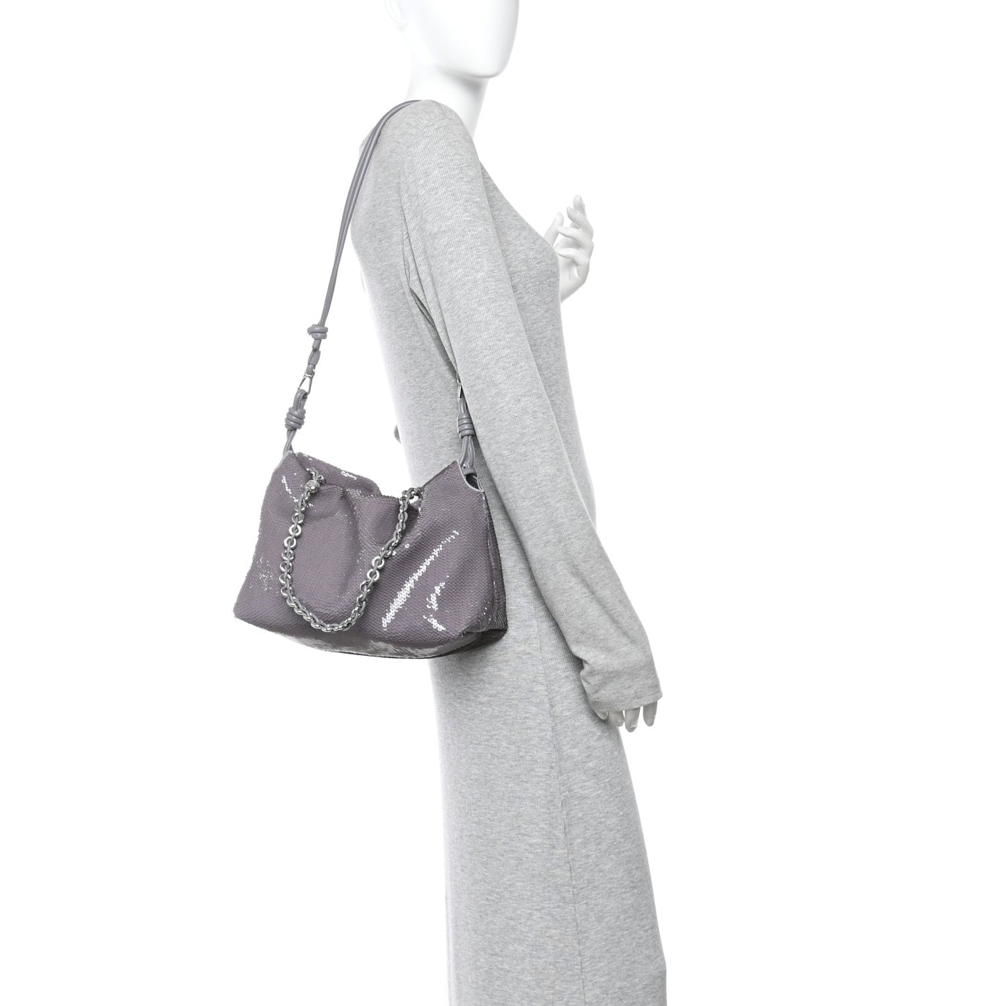 Sequin Medium Donut Chain Flamenco Knot Clutch Grey