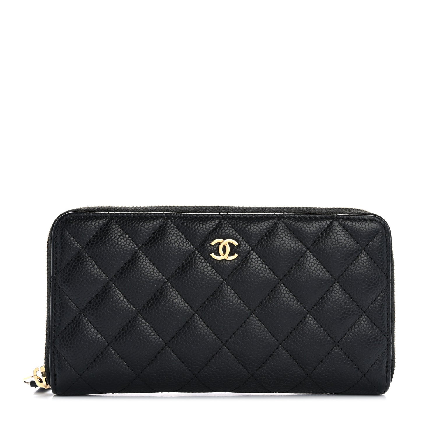 Caviar Quilted Large Gusset Zip Around Wallet Black
