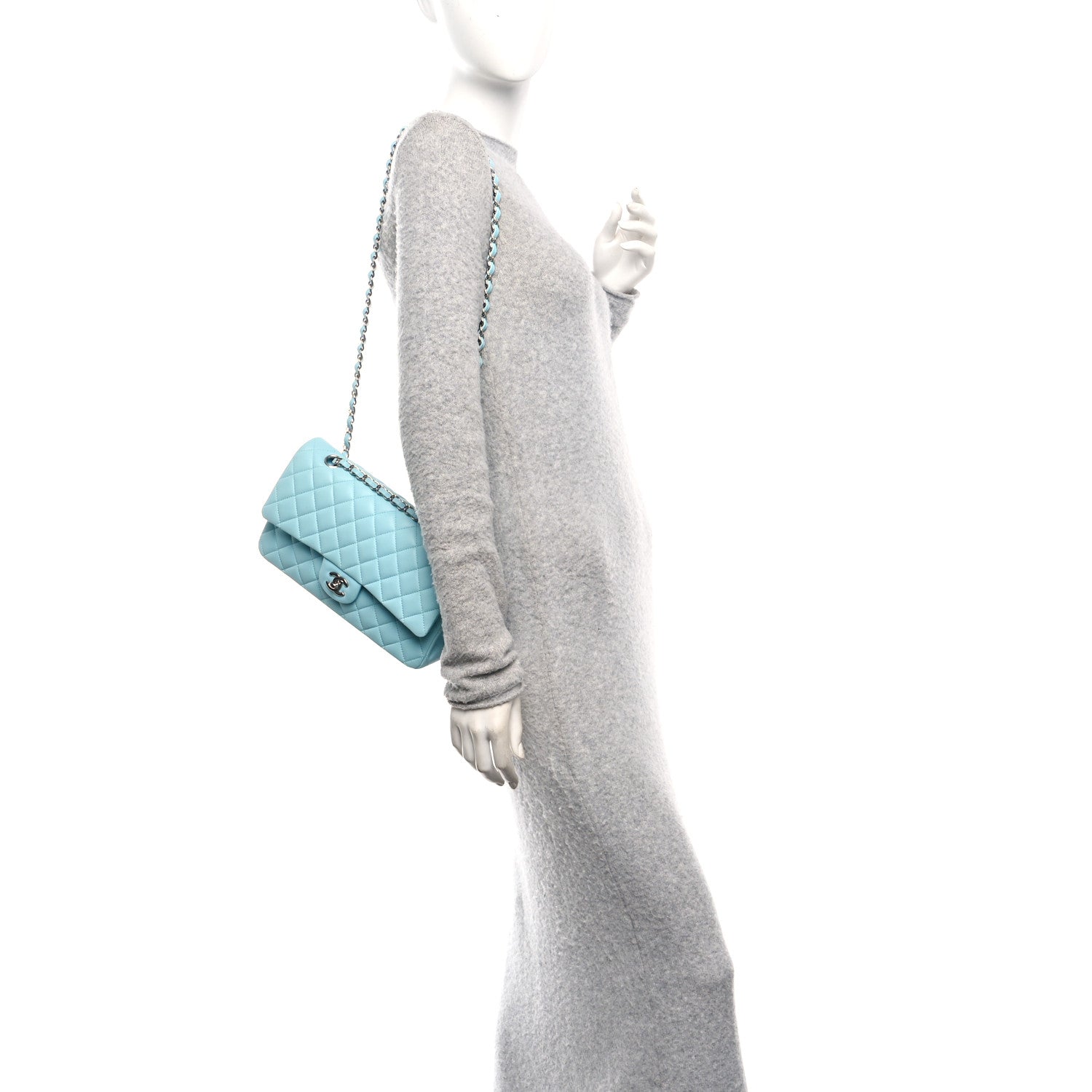 Chanel Lambskin Quilted Medium Double Flap Light Blue 2 of 11