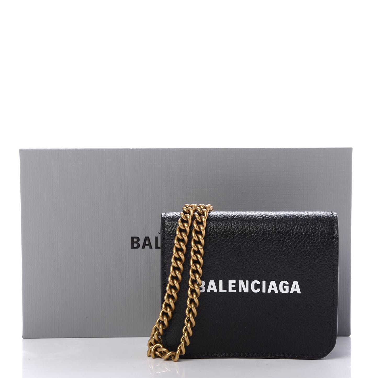 Grained Calfskin Logo Mini Cash Wallet On Chain Black White