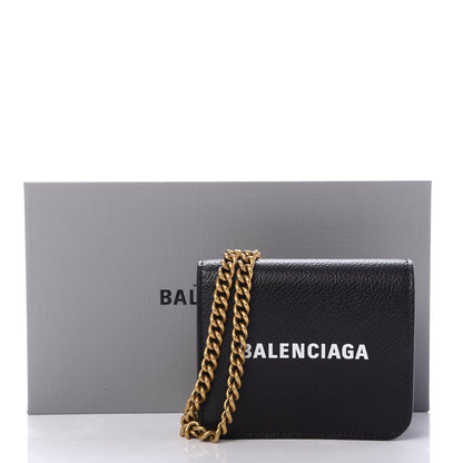 Balenciaga Grained Calfskin Logo Mini Cash Wallet On Chain Black White 8 of 8