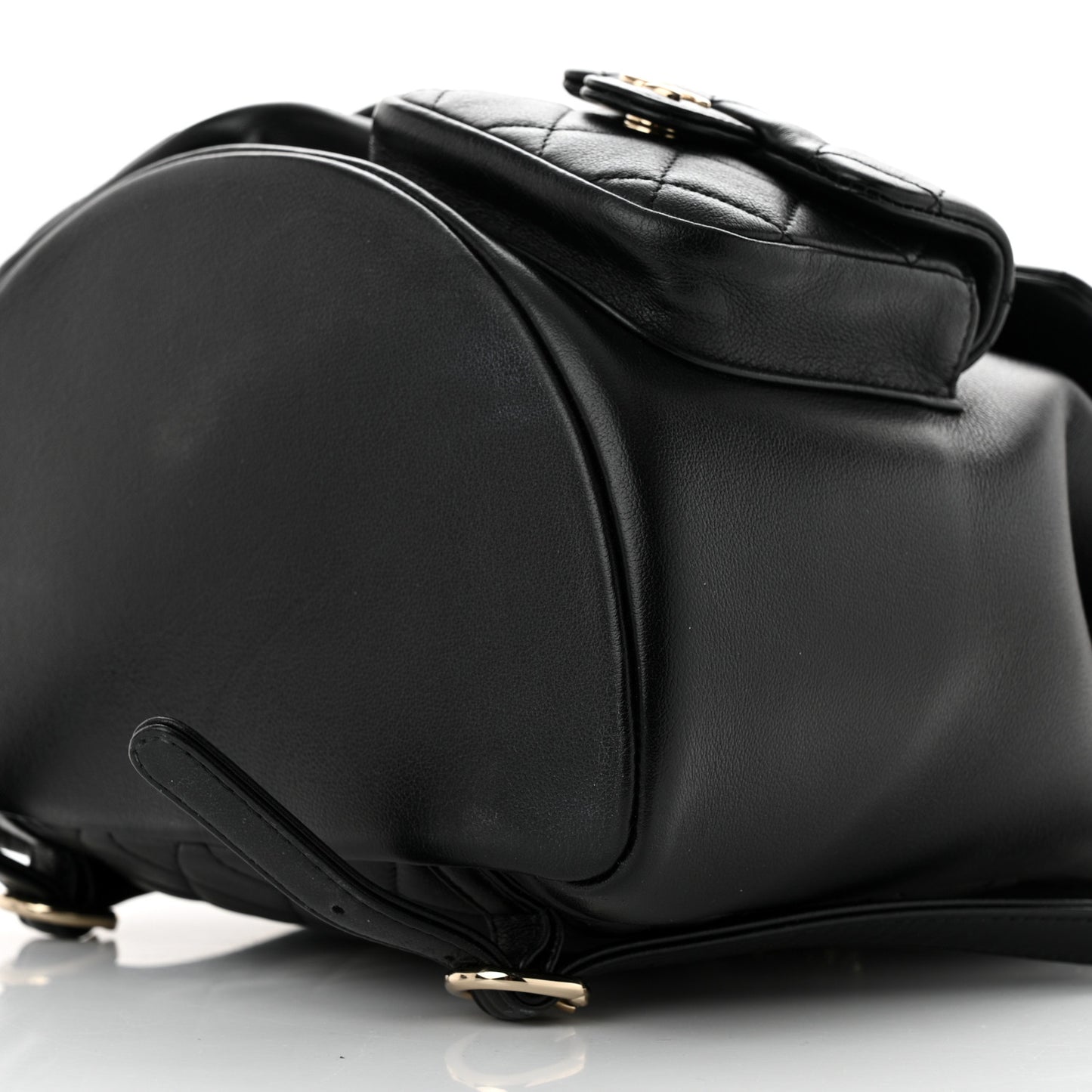 Calfskin Quilted Large Duma Pockets Drawstring Backpack Black