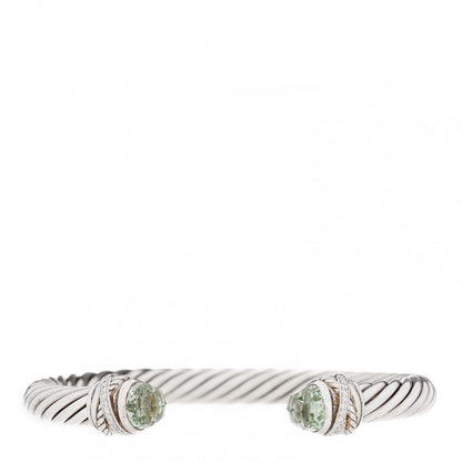 David Yurman Sterling Silver Diamond Prasiolite 7mm Cable Classics Crossover Bracelet 1 of 5