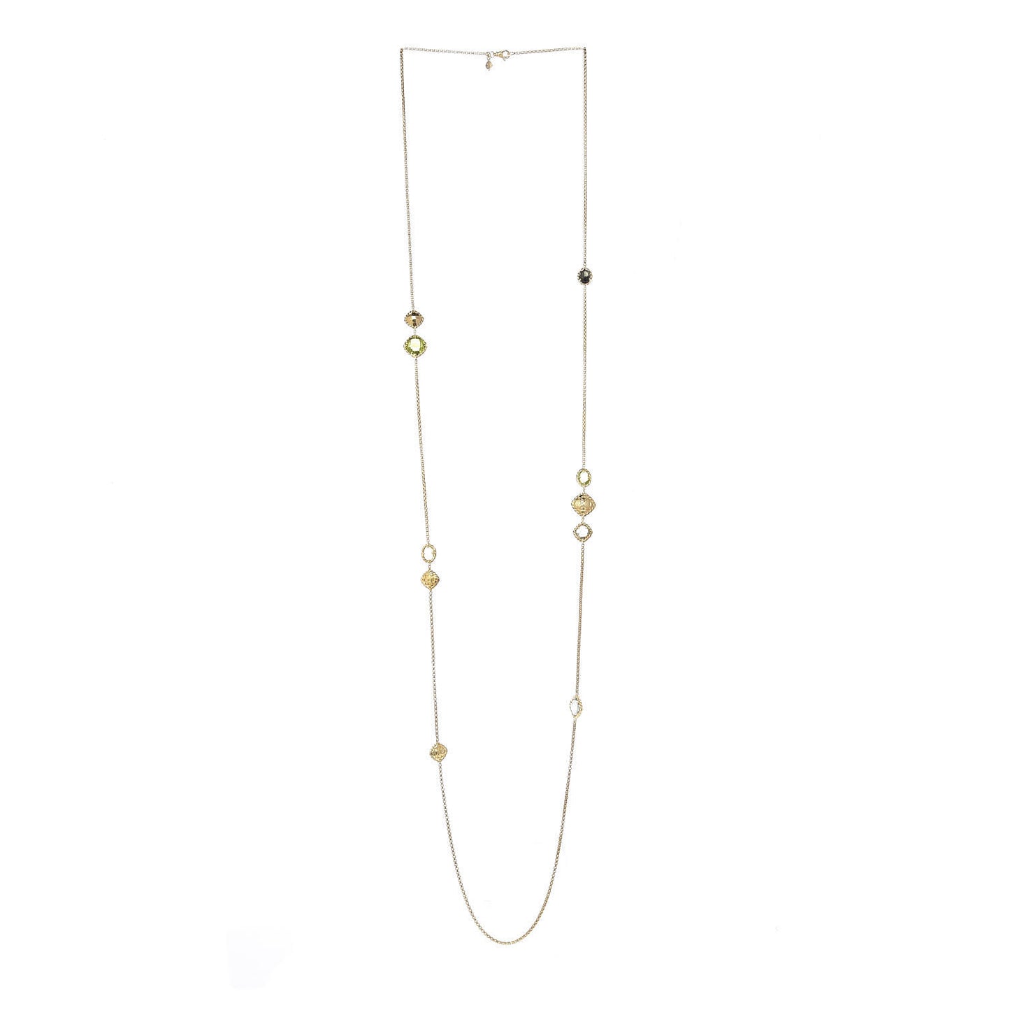 18K Yellow Gold Prasiolite Hematite Peridot Garnet Chatelaine Station Necklace