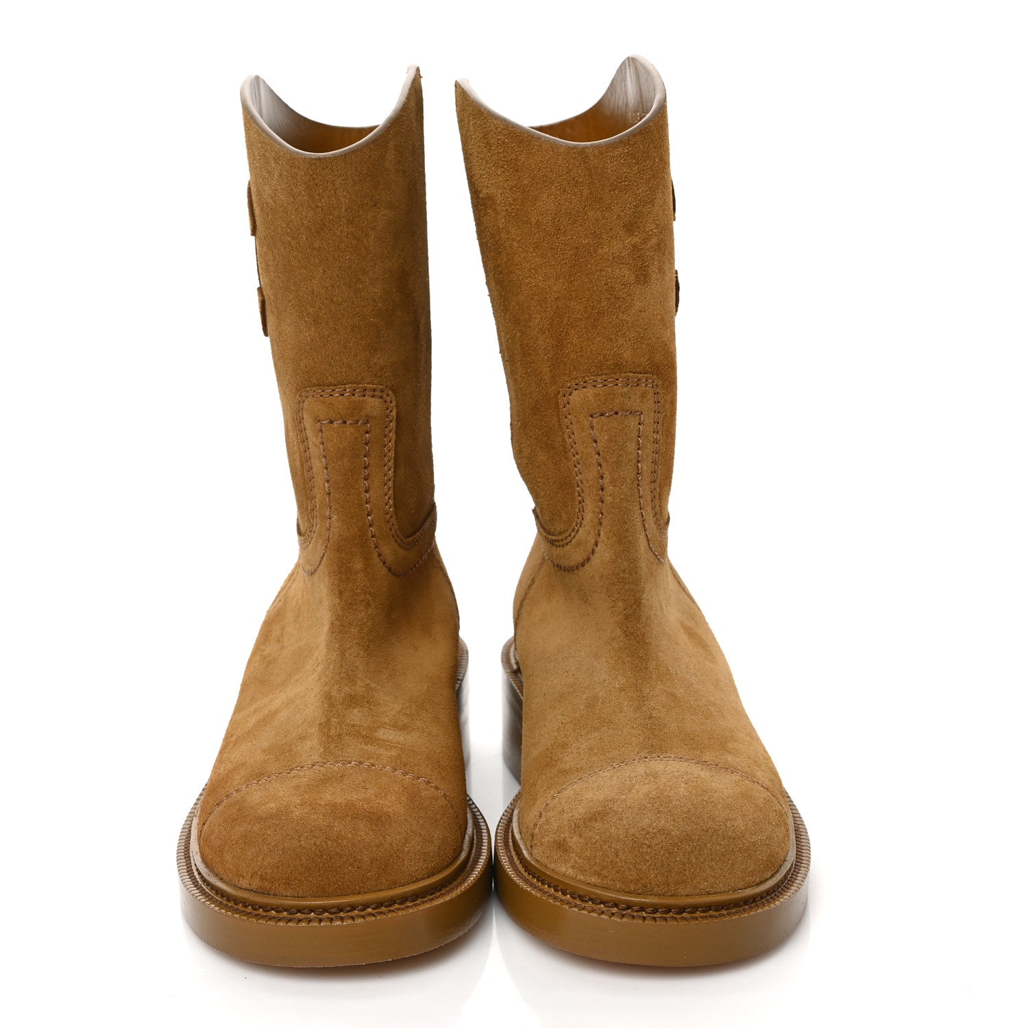 Chanel Suede CC Cap Toe Boots 37 Brown 2 of 9
