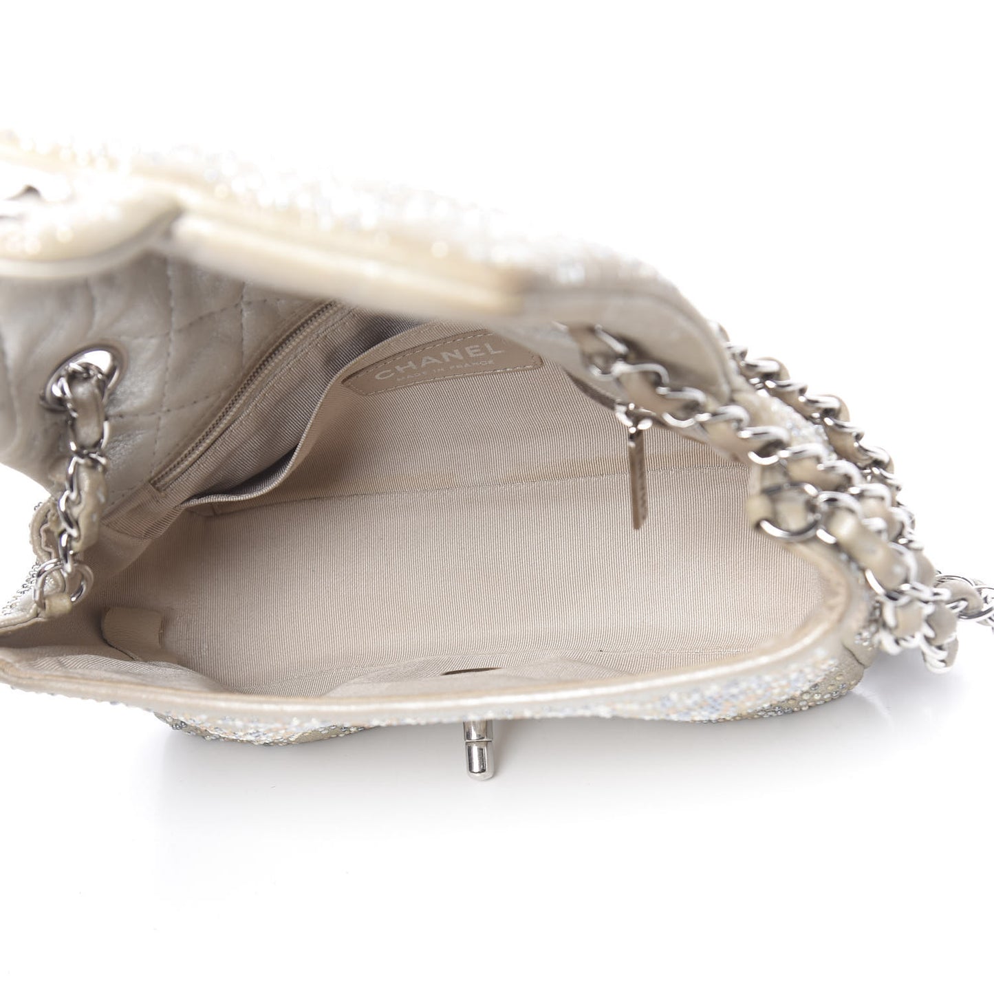 Iridescent Calfskin Studded Mini Flap Silver