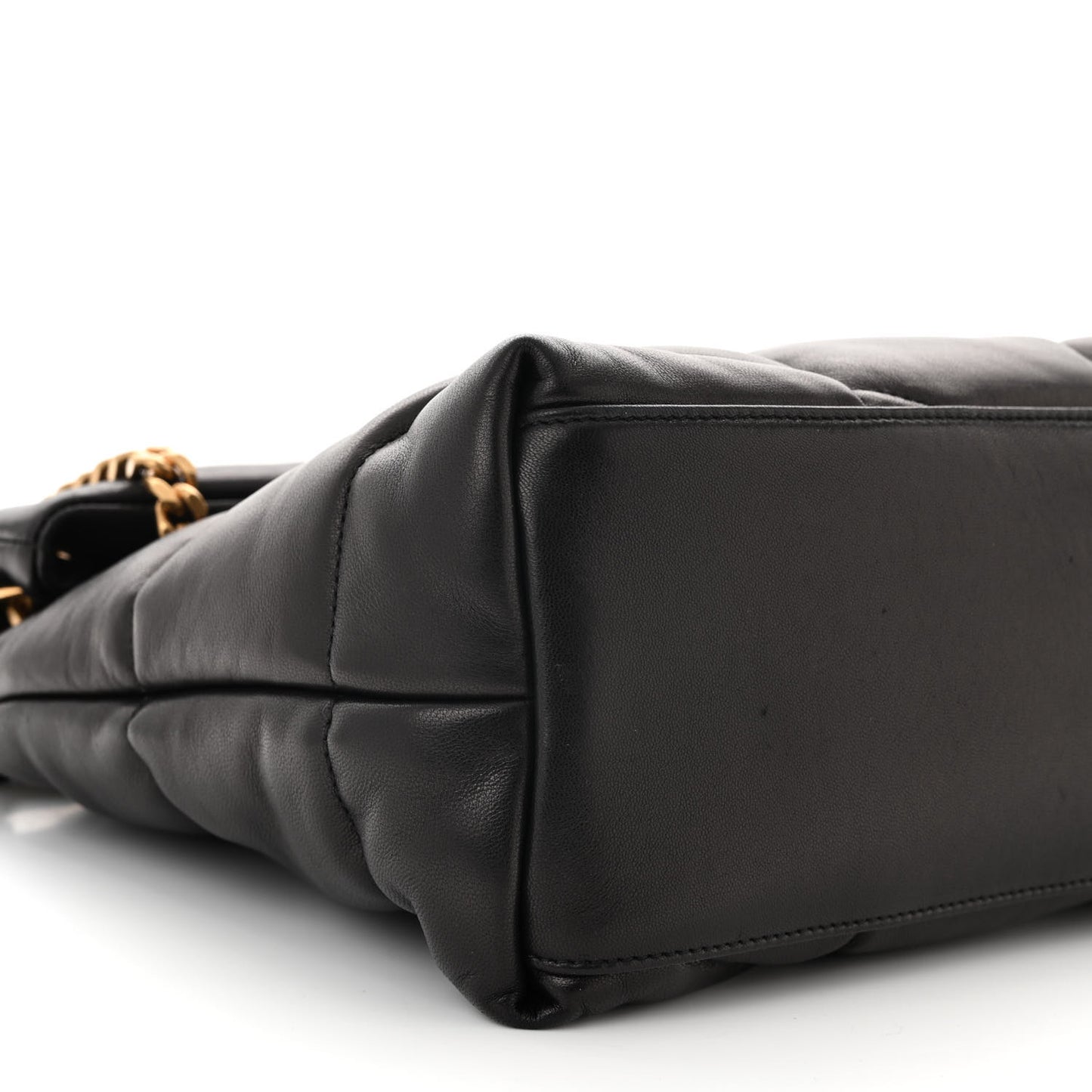 Lambskin Quilted Medium Loulou Puffer Monogram Chain Satchel Black