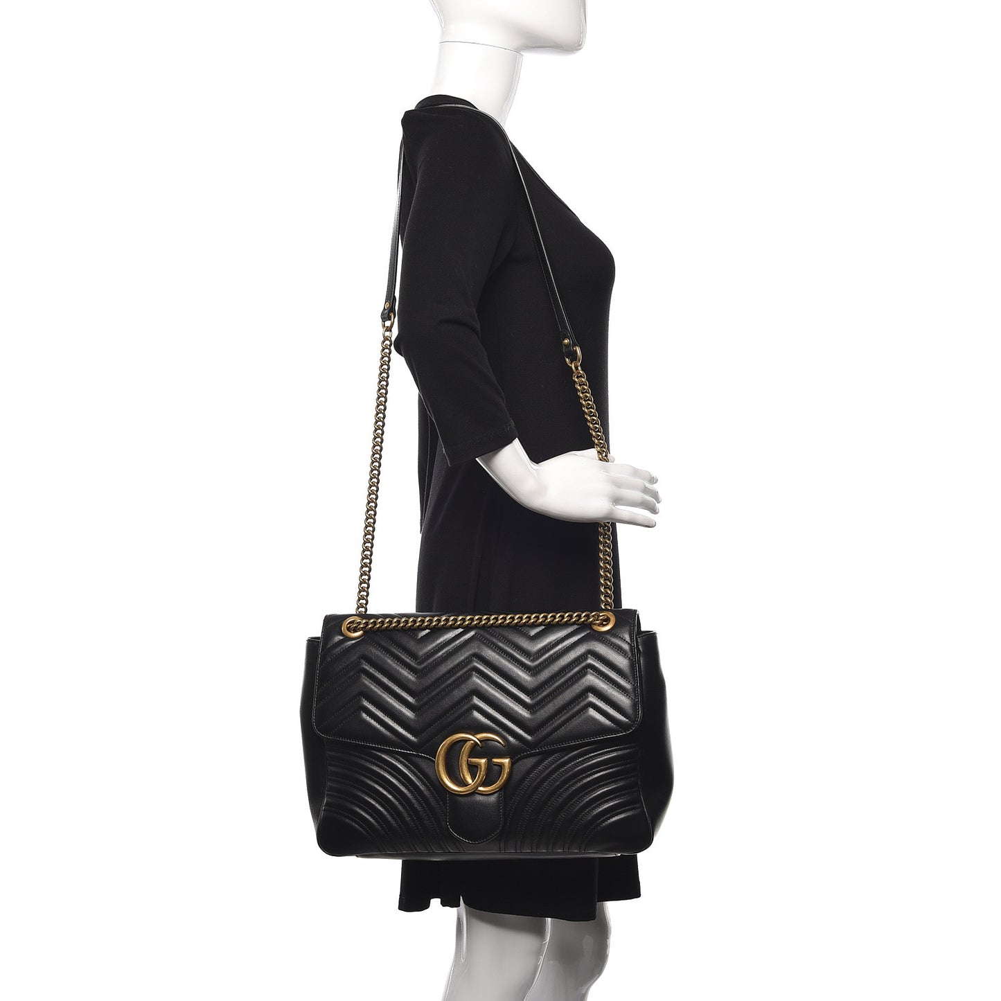 Calfskin Matelasse Large GG Marmont Shoulder Bag Black