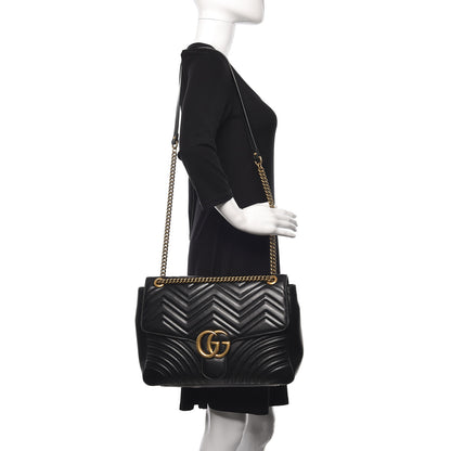 Gucci Calfskin Matelasse Large GG Marmont Shoulder Bag Black 2 of 12