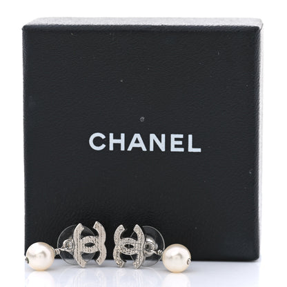 Chanel CC Pearl Drop Earrings Silver 5 of 5