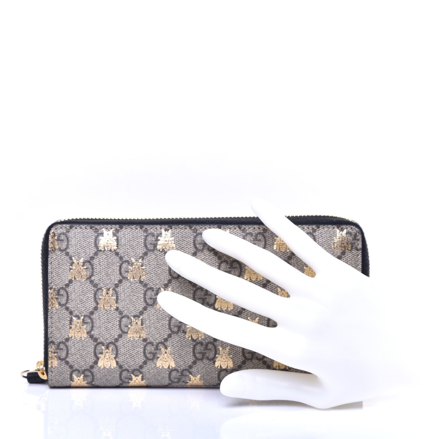 GG Supreme Monogram Bees Zip Around Wallet