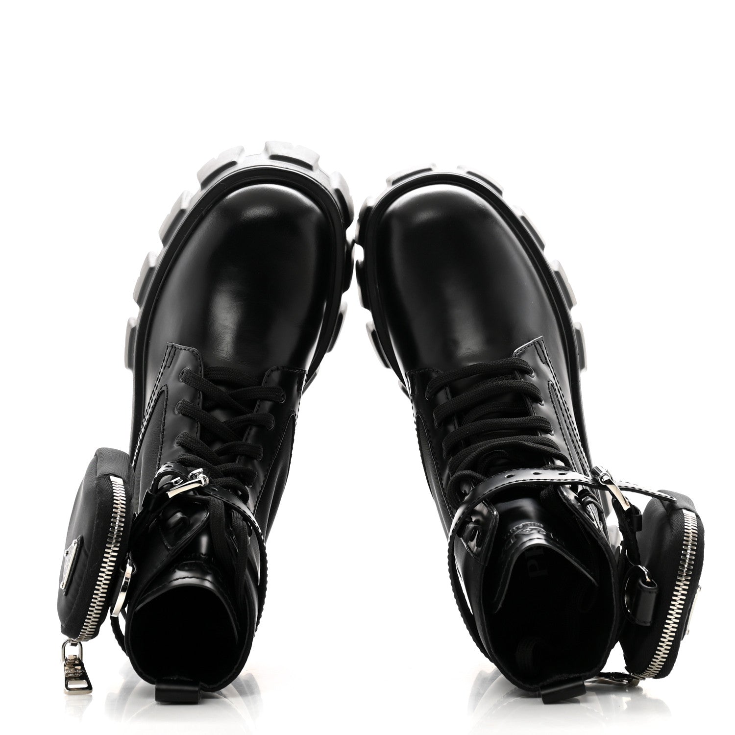Prada Spazzolato Rois Nylon Metal Triangle Logo Monolith Pouch Pocket 55mm Boots 36 Black 2 of 10