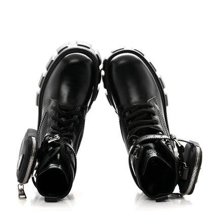 Prada Spazzolato Rois Nylon Metal Triangle Logo Monolith Pouch Pocket 55mm Boots 36 Black 2 of 10