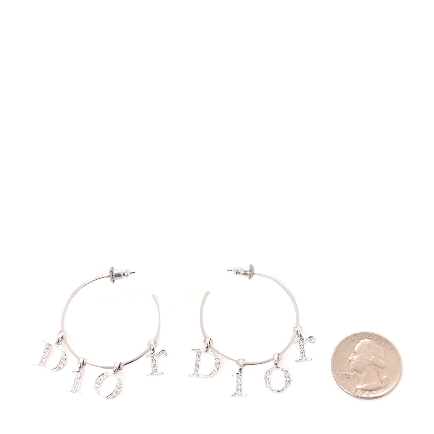 Christian Dior Crystal Hoop Earrings Silver 2 of 4