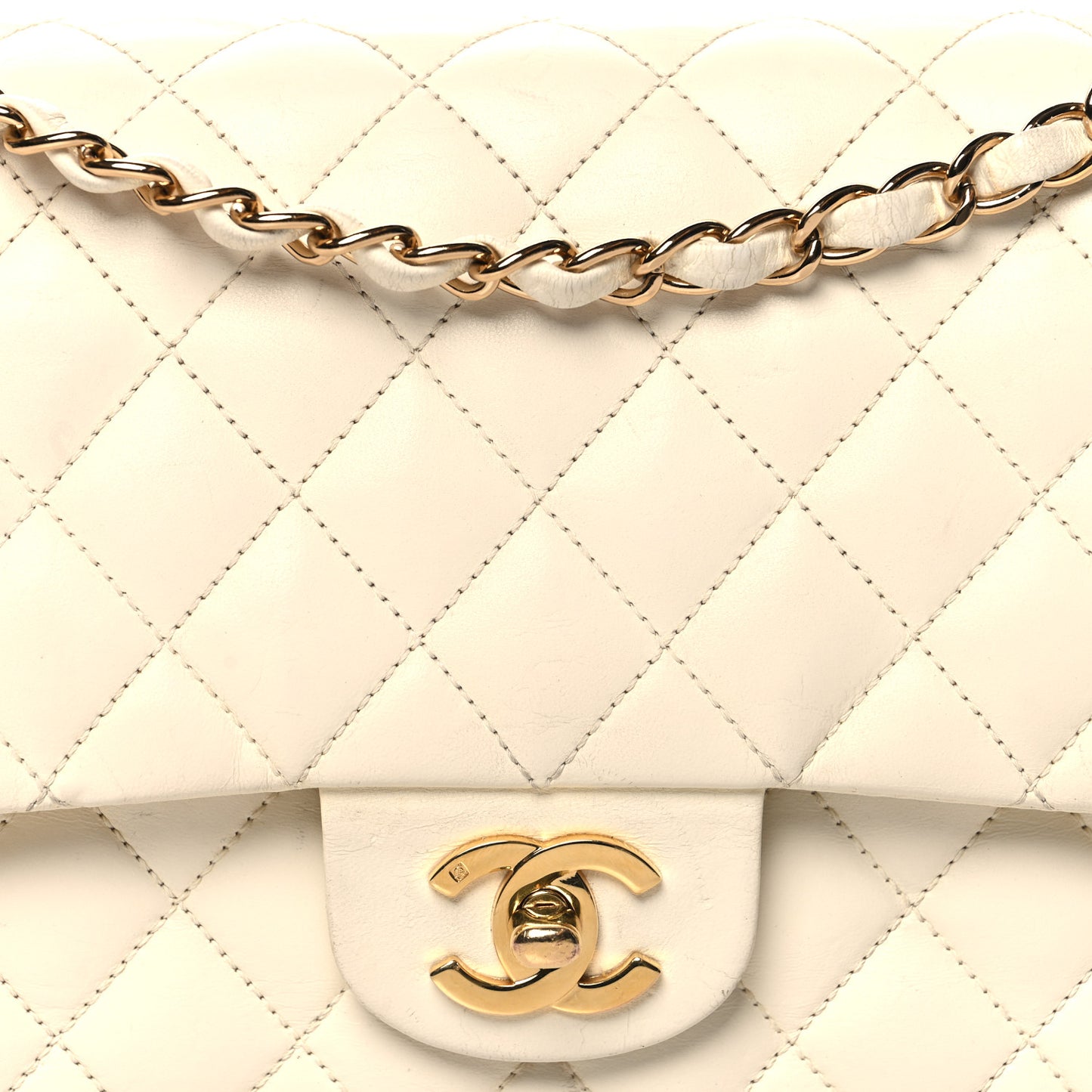 Lambskin Quilted Medium Double Flap White