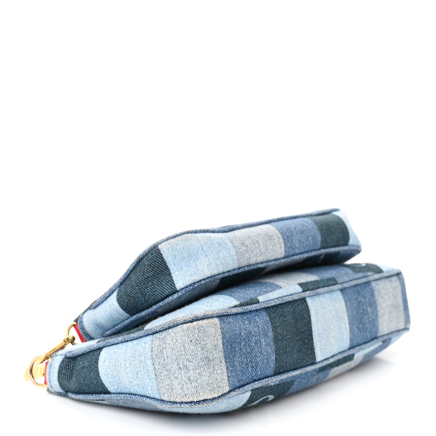 Denim Damier Monogram Patchwork Multi Pochette Accessories Blue Rouge