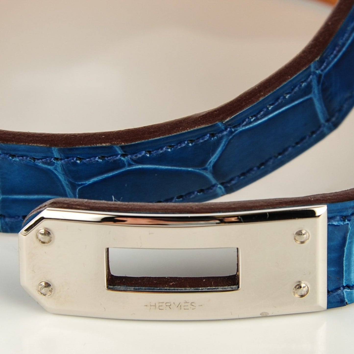 Shiny Alligator Kelly Double Tour Bracelet S Bleu Izmir
