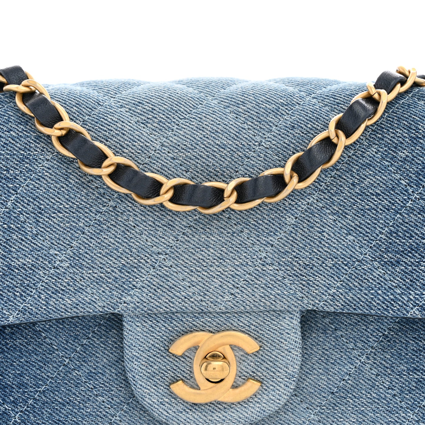 Washed Denim Quilted Mini Rectangular Flap  Blue