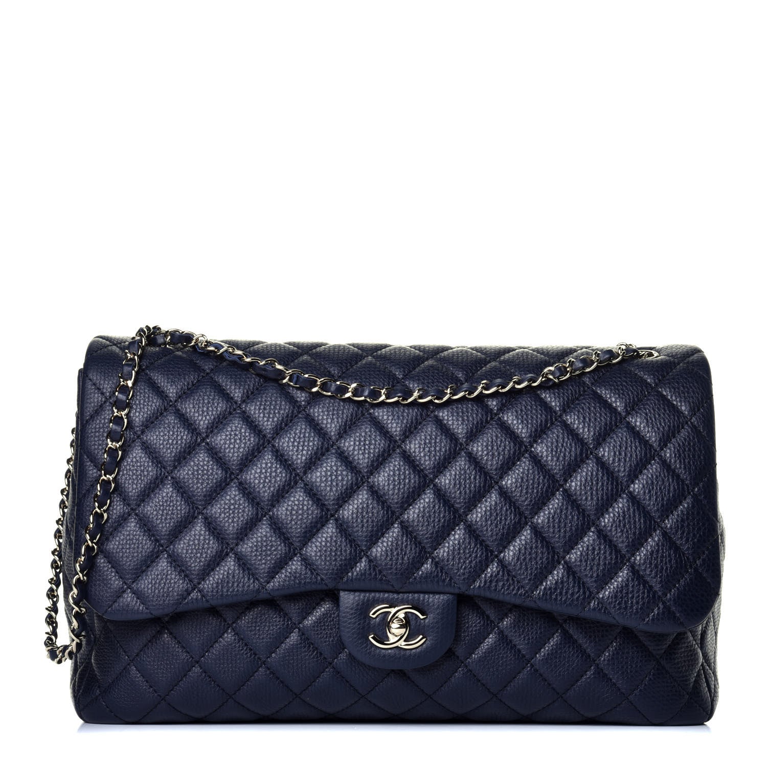 Chanel Metallized Calfskin Quilted Small XXL Travel Flap Bag Navy 1 of 10