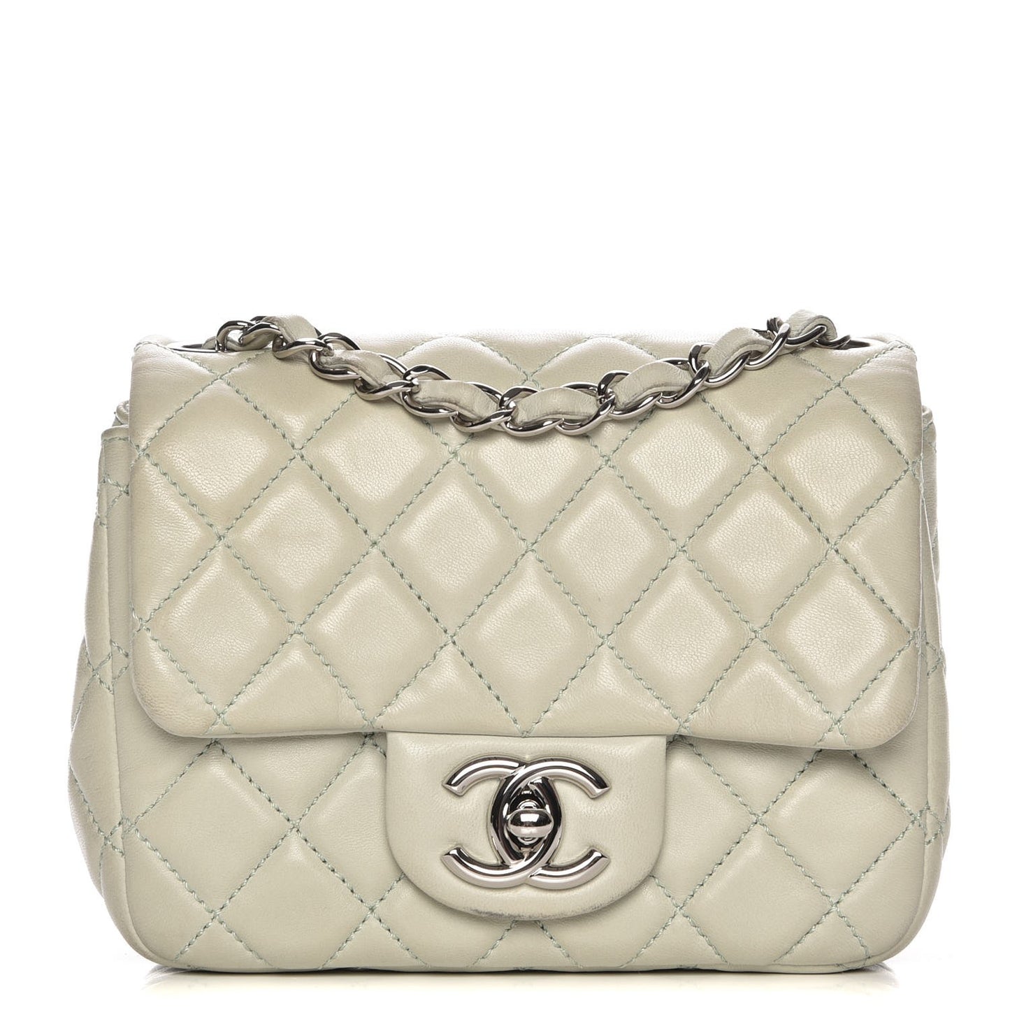 Lambskin Quilted Mini Square Flap Light Green