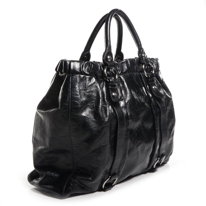 Miu Miu Leather Vitello Lux Gathered Tote Black 3 of 9