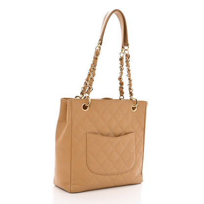Chanel Caviar Quilted Petit Shopping Tote PST Dark Beige 2 of 8
