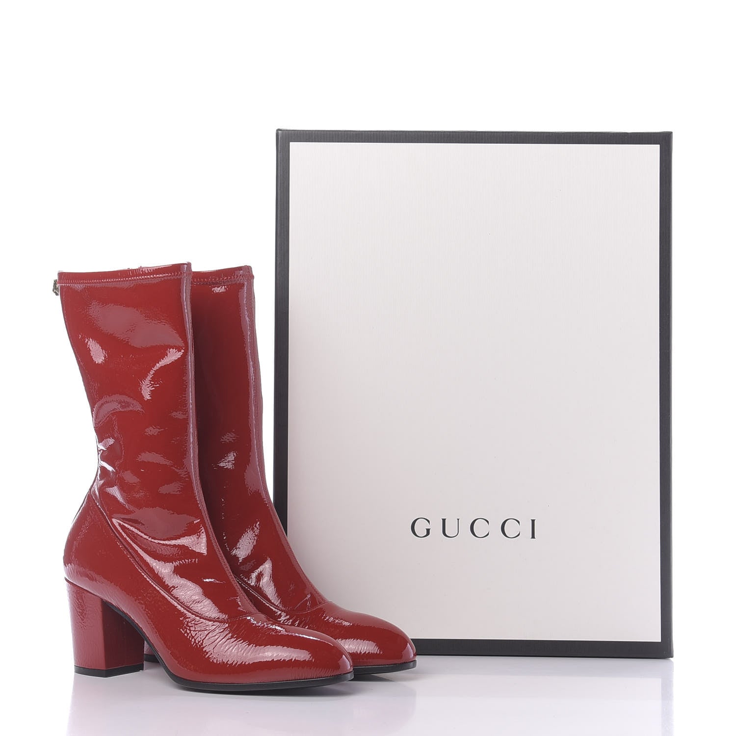 Gucci Patent Calfskin Stretch Boots 37.5 Hibiscus Red 8 of 8