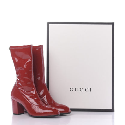 Gucci Patent Calfskin Stretch Boots 37.5 Hibiscus Red 8 of 8