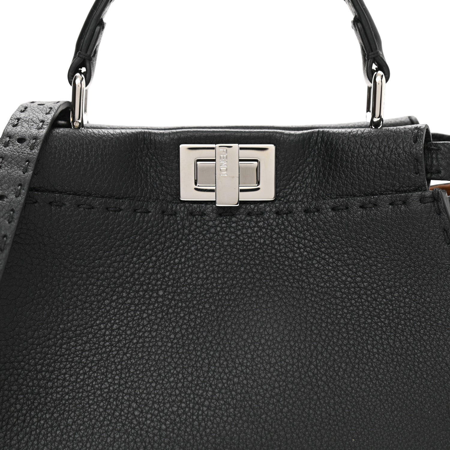 Fendi Cuoio Romano Selleria Bi-Color Mini Peekaboo Iconic Satchel Black Mou 8 of 12