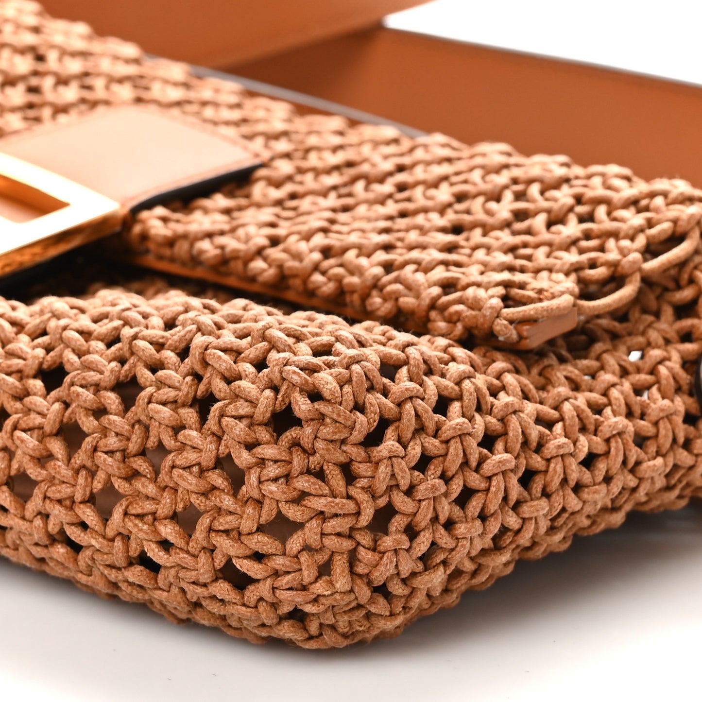 Straw Vitello King Woven Baguette Brandy