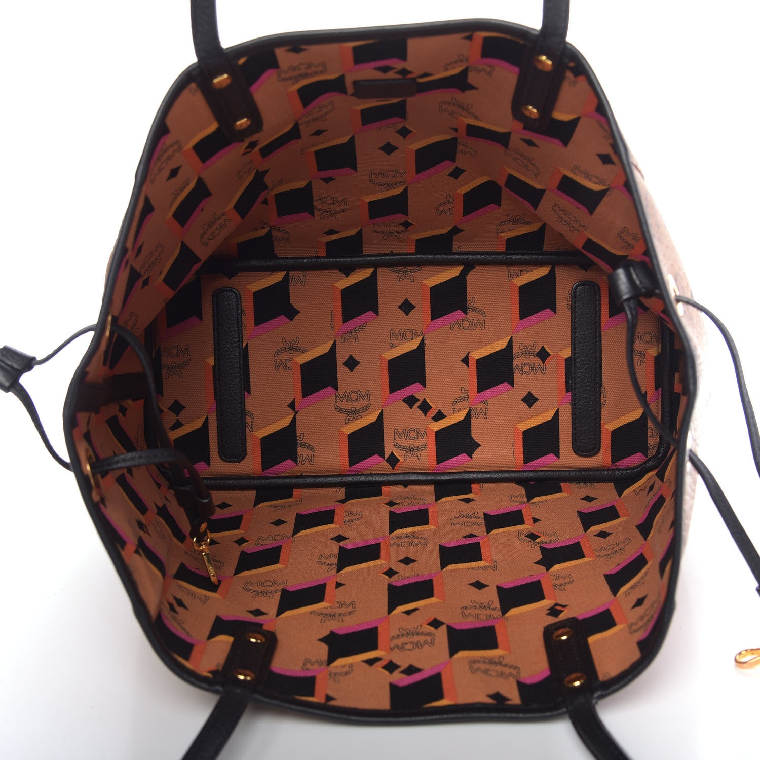 MCM Visetos Medium Reversible Shopping Tote Cognac Black 8 of 15