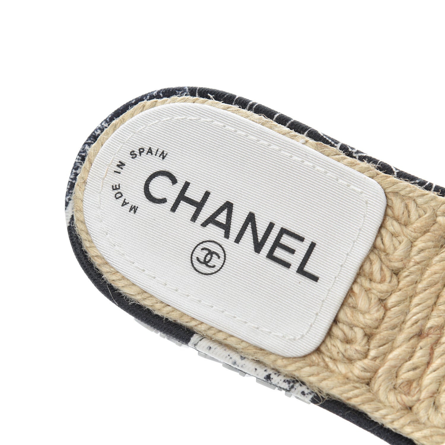 Chanel Fabric Grosgrain Printed CC Espadrille Slip On Sandals 36 White Black 6 of 14