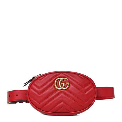 Gucci Calfskin Matelasse GG Marmont Belt Bag 75 30 Hibiscus Red 1 of 14